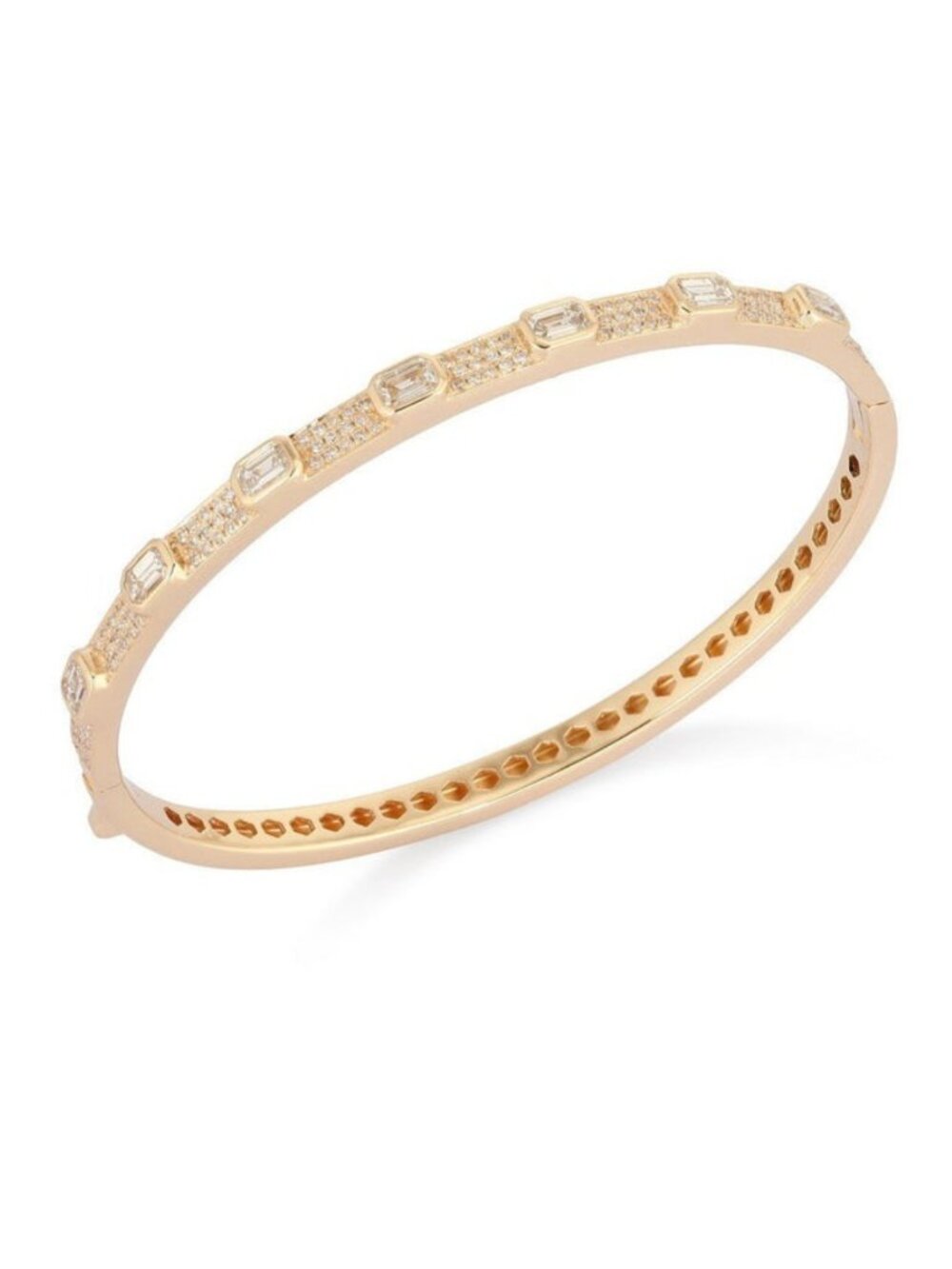 Pave Diamond 14K (or 18k upon request) Gold Baguette Bangle Bracelet